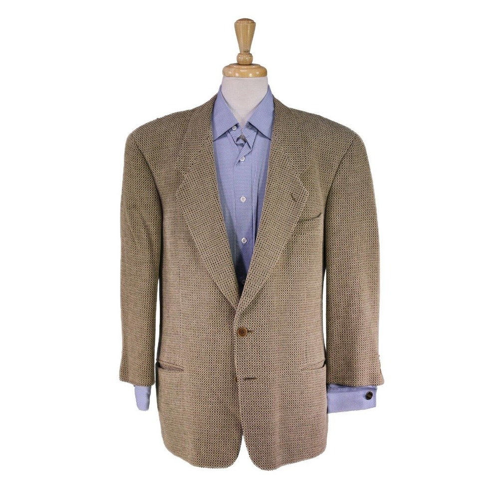 Giorgio Armani Vintage 1990's Beige/Brown Velvet Knit Tweed 2-Btn Blazer 44R